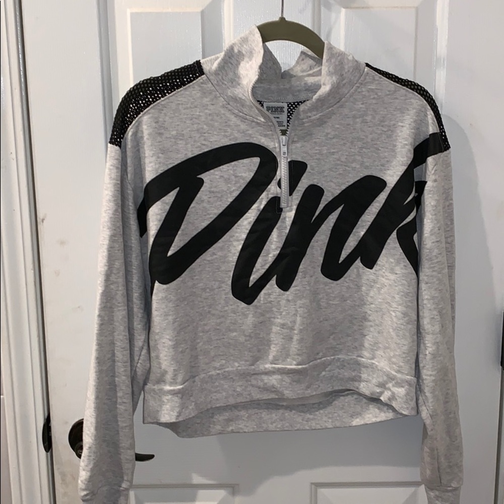 pink cropped half zip
